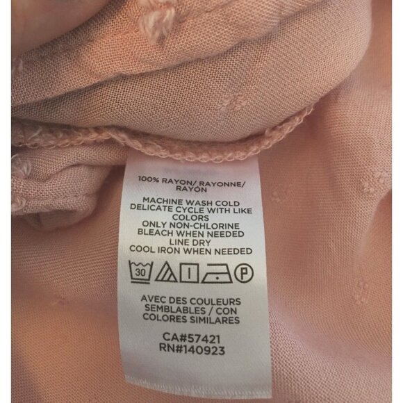 LOFT Blouse Button Down Pink Collar Tie Swiss Dot Size L - Picture 7 of 8